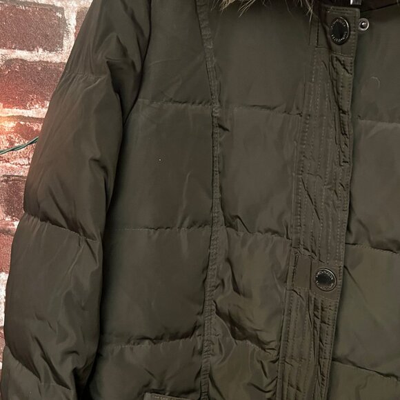London Fog Olive Green Down Alternative Parka with Faux Fur Trim Hood - Picture 3 of 12